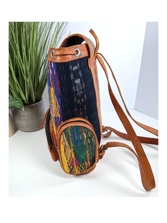 Handmade Woven Backpack Leather Trim Boho Tribal Stripe Ethnic Rucksack Nice! main image 9